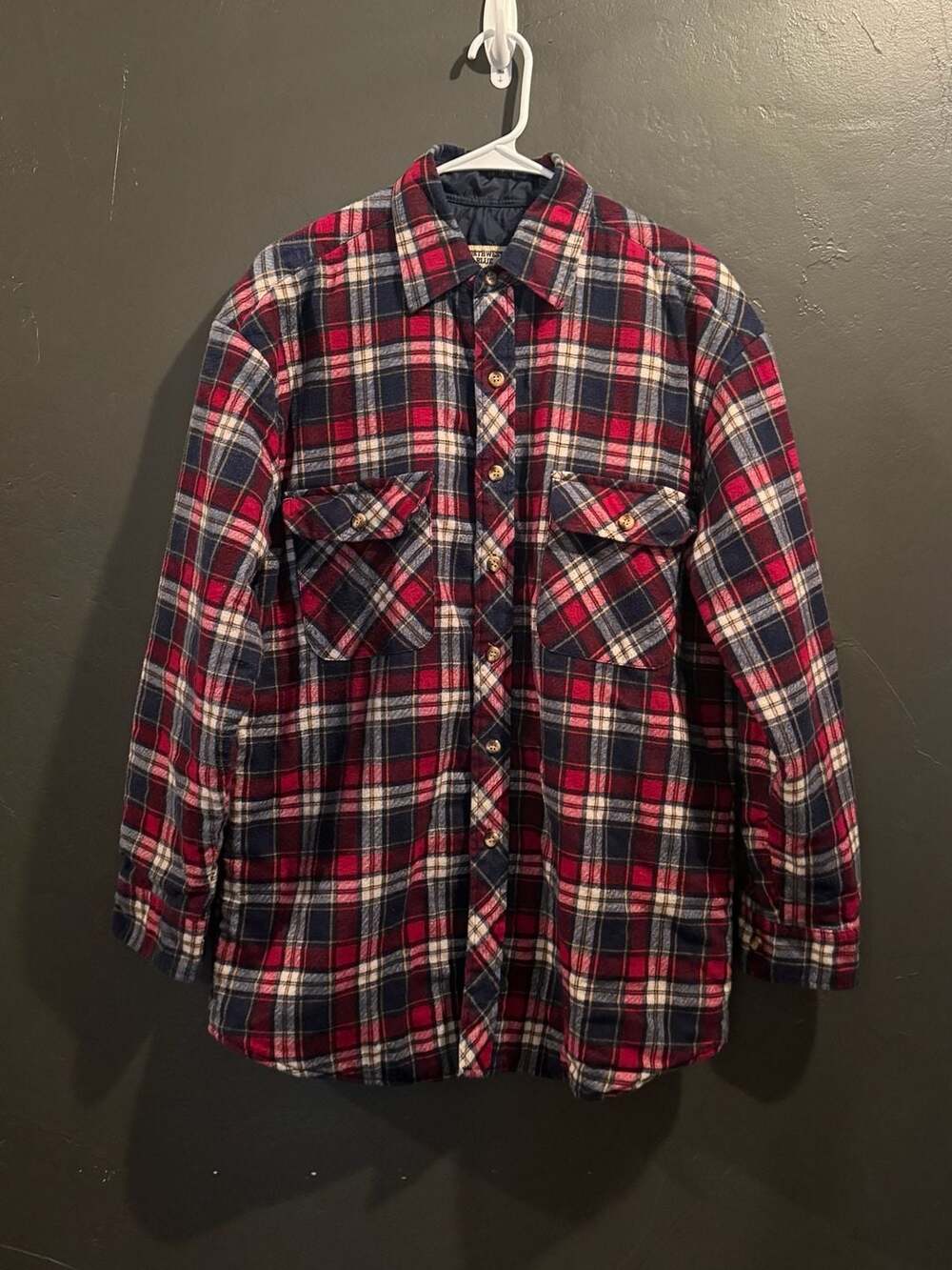 Northwest Blue Quilted Lined Plaid Flannel Shirt Size M